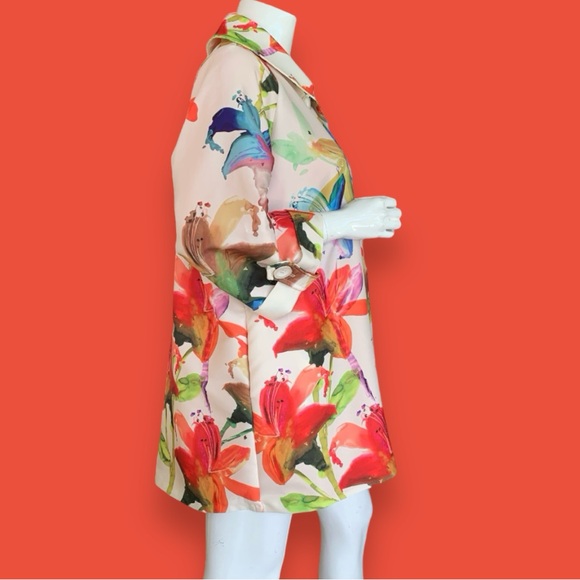OLI & SOPHIA OFF WHITE SUMMER SPRING DRESSY COAT BRIGHT FLORAL PRINT. WOMEN XL - Picture 4 of 8